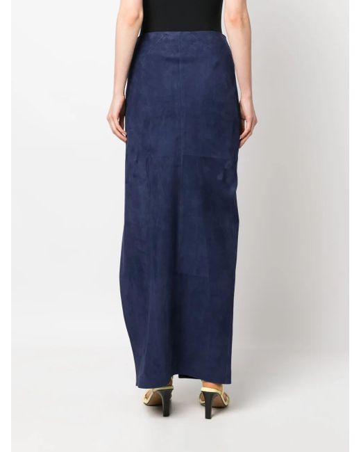 Bally Blue Suede Maxi Wrap Skirt