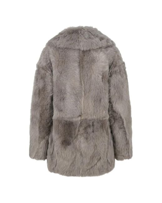 Blancha Gray Shearling Shawl-Lapel Jacket