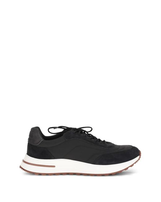 Loro Piana Black Week End Walk Suede Panelled Sneakers for men
