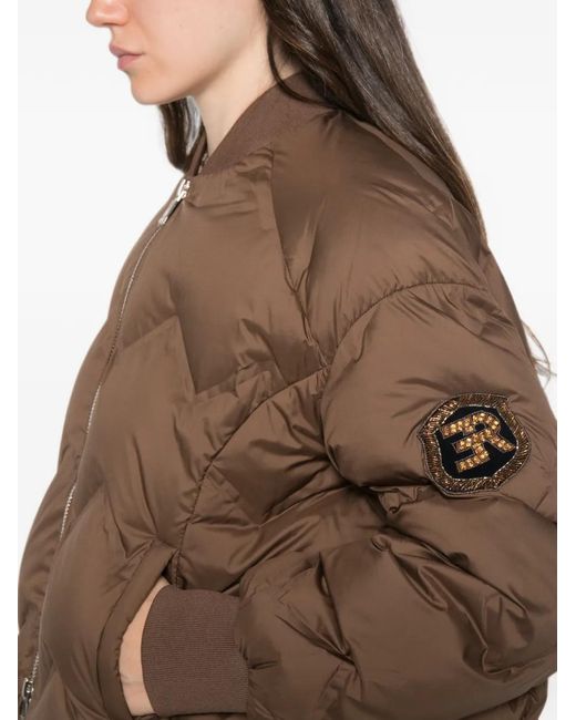 ERMANNO FIRENZE Brown Chevron-Quilted Logo-Patch Jacket