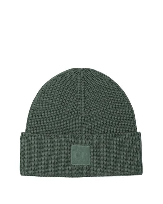 C P Company Gerippte Beanie Mit Logo-Patch in Green für Herren