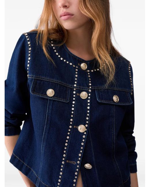 Liu Jo Blue Slim Fit Denim Jacket With Rhinestones