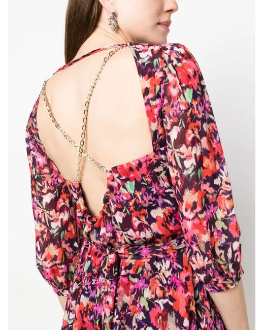 Patrizia Pepe Red Floral-Print Belted Short Dress