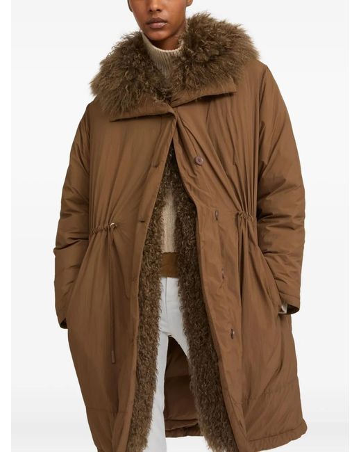 Yves Salomon Brown Lambshearling-Trimmed Parka Coat