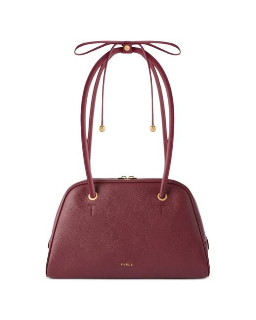Furla Purple Dome Pebbled Leather Tote Bag