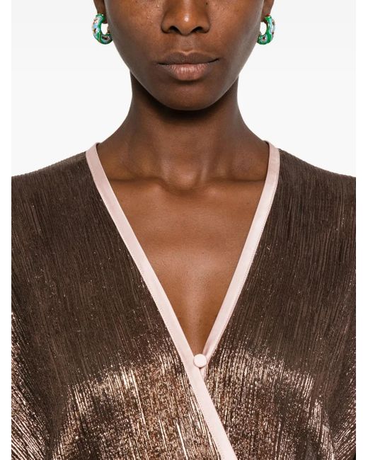 Forte Forte Brown Metallic Wrap-Effect Top
