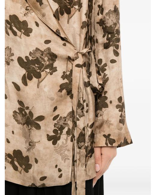Uma Wang Natural Floral-Print Wrap Jacket