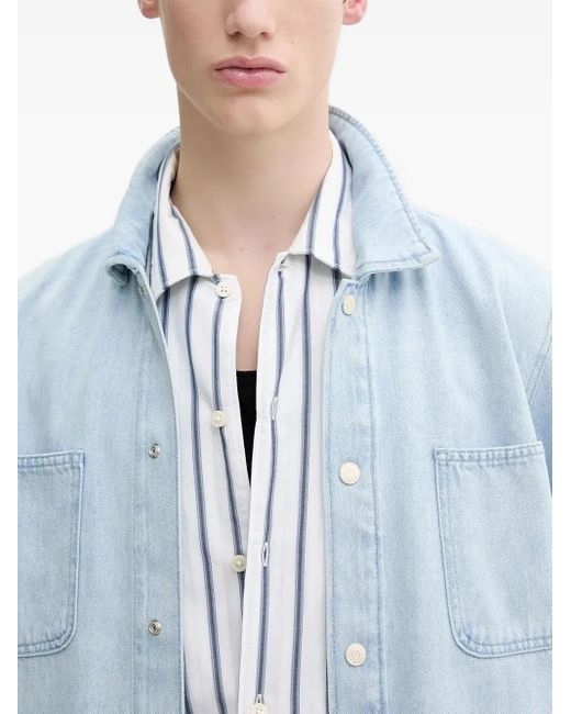 Marc O' Polo Blue Embroidered-Logo Denim Shirt for men