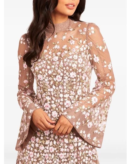 Needle & Thread Pink Sylvia Rose Long-Sleeves Midi Dress