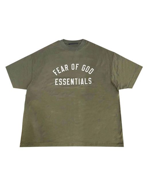 Fear Of God Green Cotton Logo-Print Crew T-Shirt for men