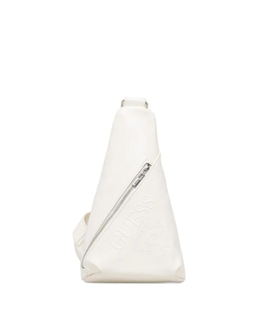 Guess White Agata Logo-Embossed Triangular Sling Bag