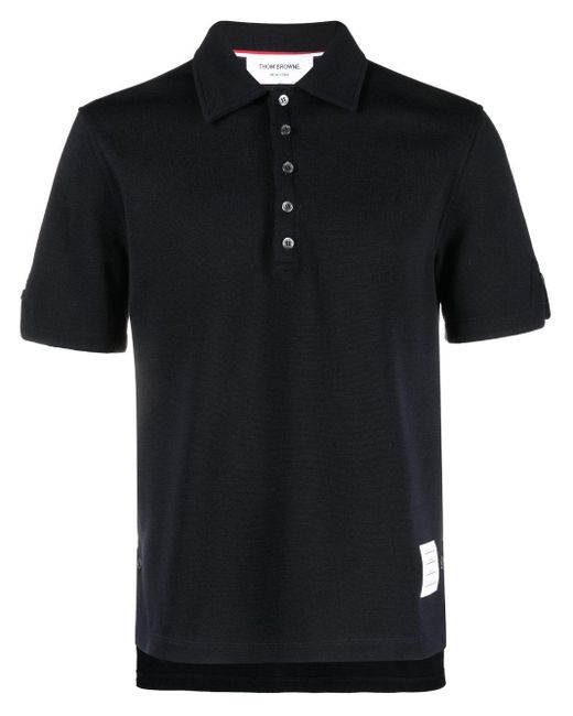 Thom Browne Black Stripe-trim Piqué Polo Shirt for men