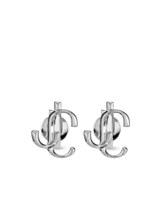 Jimmy Choo White Logo-Lettering Stud Earrings