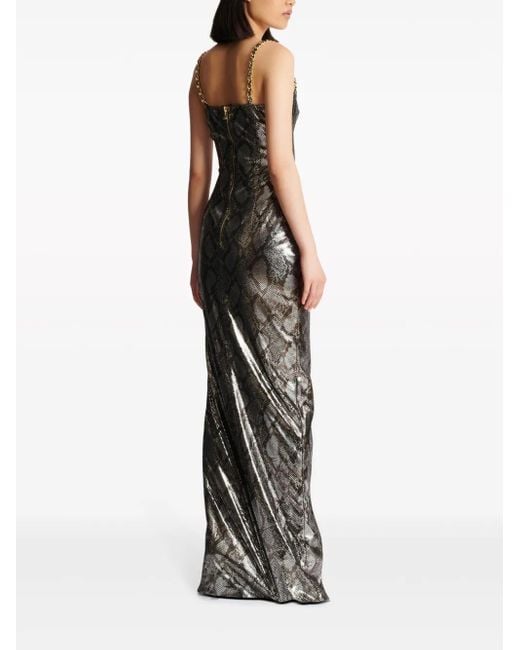 Balmain Metallic Snake Print Maxi Dress