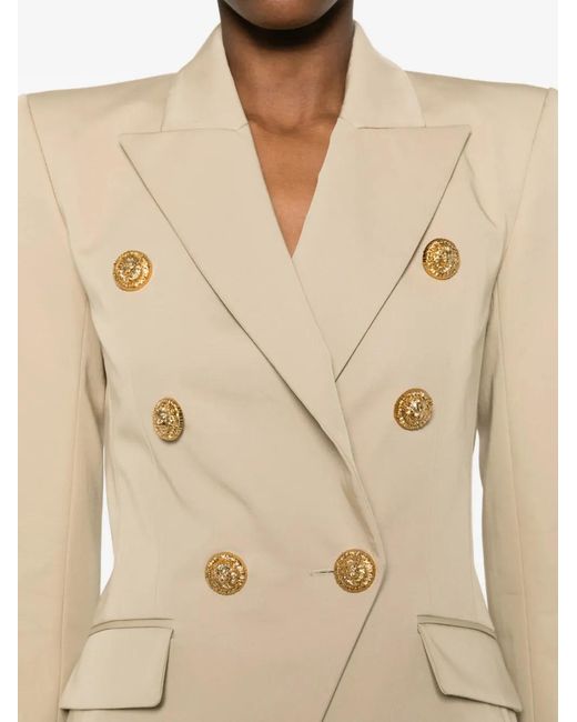Blazer Con Doble Botonadura Balmain de color Natural