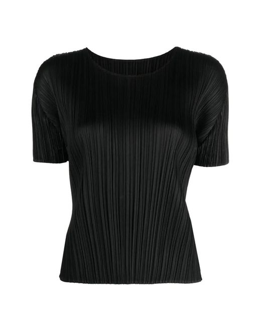 Pleats Please Issey Miyake Black Micro-Pleated T-Shirt