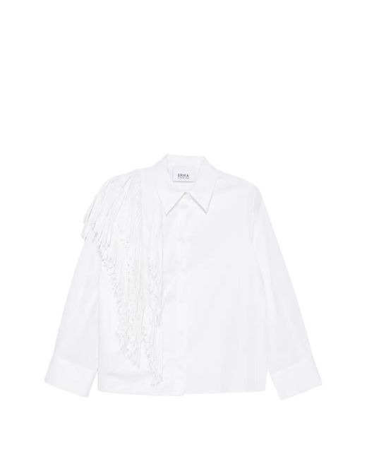 Erika Cavallini Semi Couture White Fringe-Trimmed Shirt