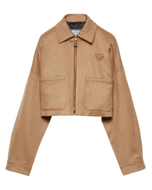 Prada Camel-Hair Blouson Jacket in Natural | Lyst Australia