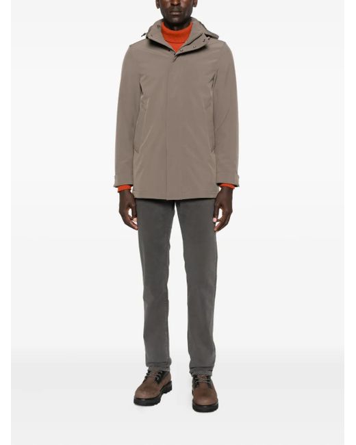 Woolrich Brown Hooded Buttoned Coat for men