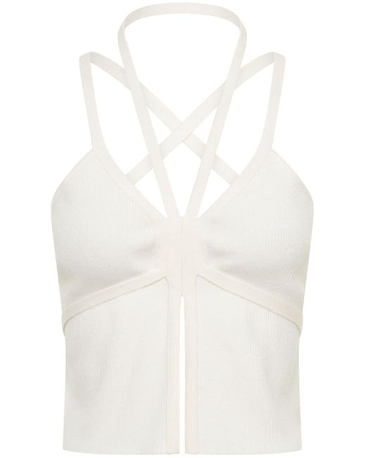 Dion Lee White Crossover-strap Ribbed-knit Top