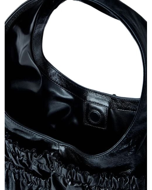 Marni Black Gathered Leather Tote Bag