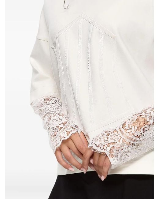 Hamza White Lace-Sleeve Corset-Detail Top