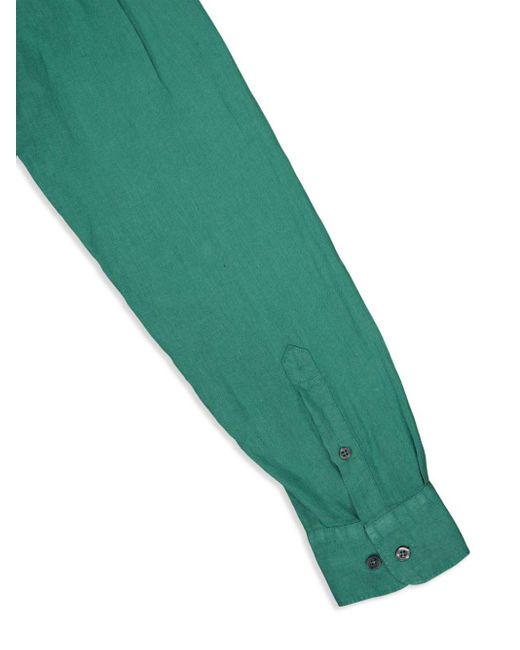 120% Lino Green Long-sleeve Linen Shirt for men