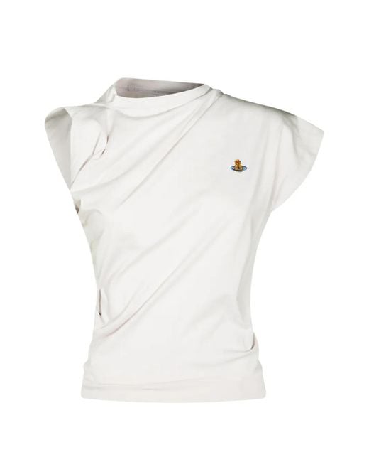 Vivienne Westwood White Draped Embroidered Orb Top