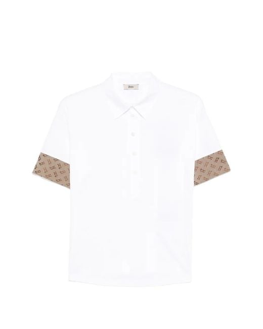 Herno White Patterned Cuff Polo Shirt