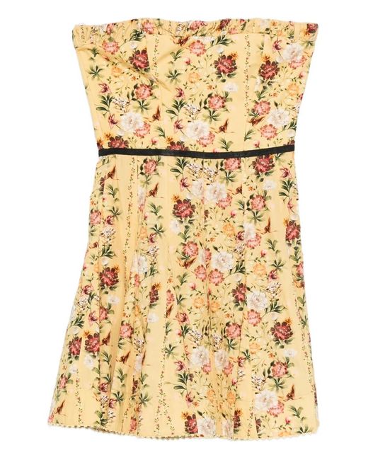 Abito Corto A Fiori Senza Spalline di Agua Bendita in Metallic