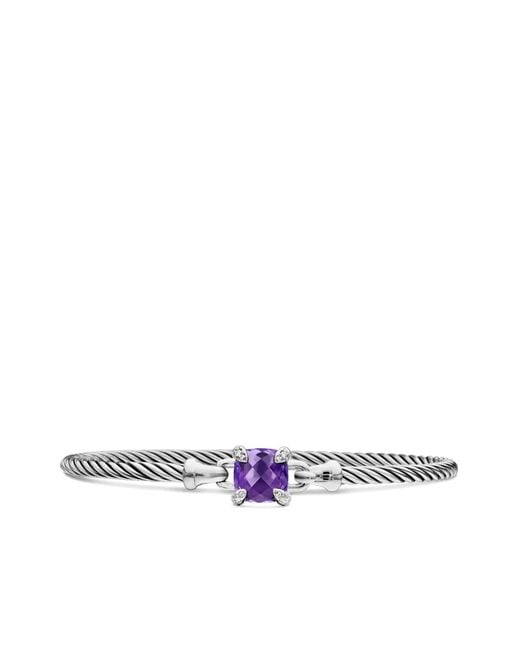 David Yurman White Sterling Chatelaine Diamond And Amethyst Bracelet (3Mm)