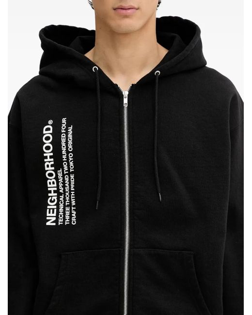 Neighborhood Black Zip-Front Logo-Print Hoodie for men