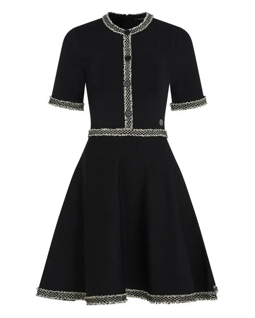 Karl Lagerfeld Black Boucle-Trim Knit Dress