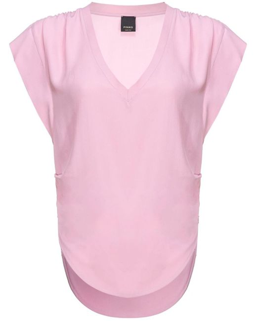 T-shirt con scollo a V di Pinko in Pink