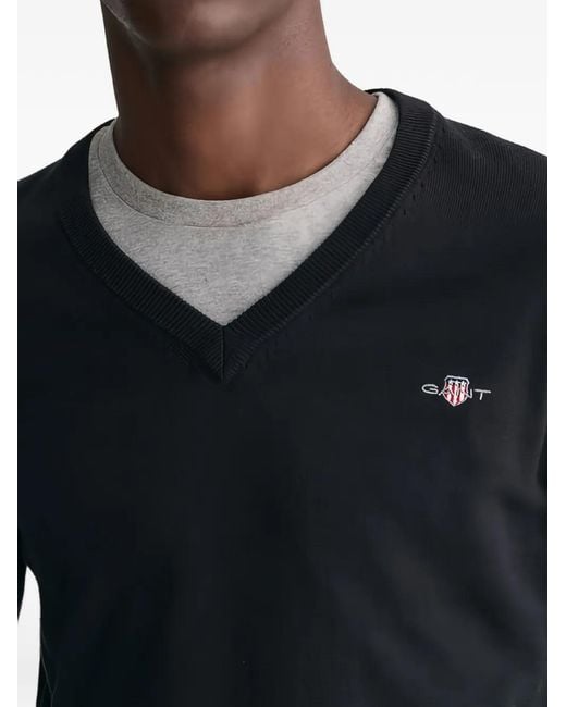Gant Black V-Neck Logo Sweater for men