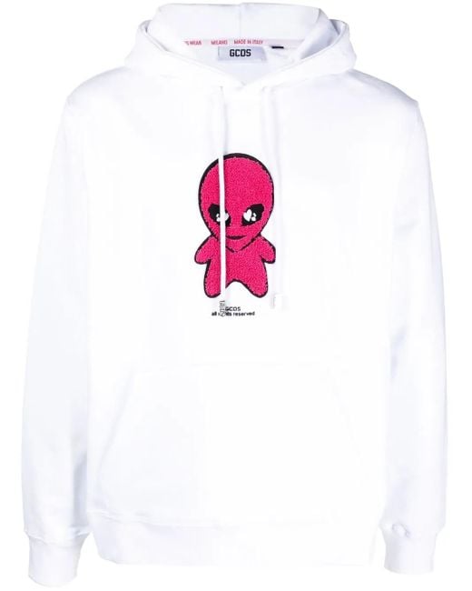 Gcds Pink Cotton Alien-Patch Drawstring Hoodie for men