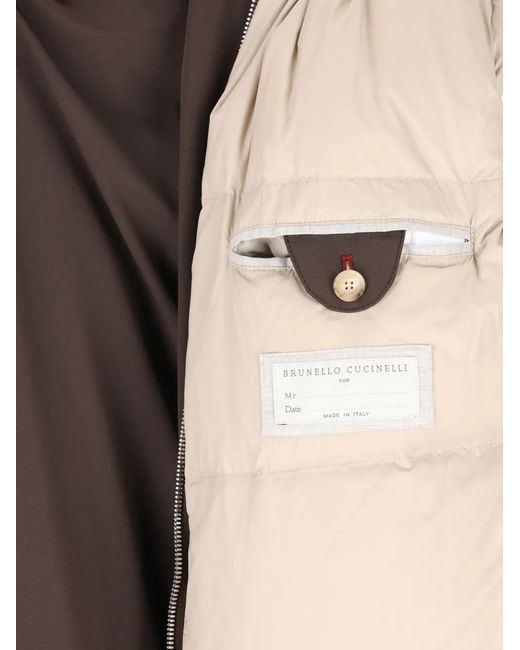Brunello Cucinelli Brown Stretch Bonded Nylon Down Jacket With Detachable Hood for men