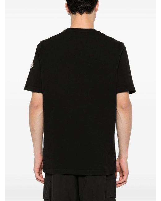 Moncler Black Rubberised-logo Cotton T-shirt for men
