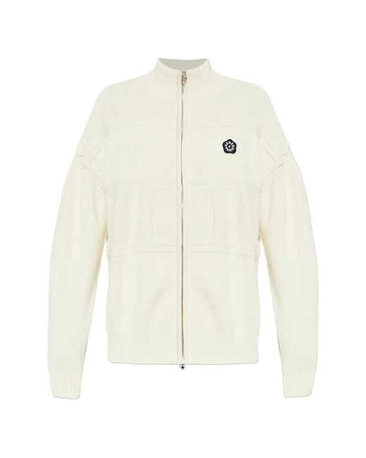 KENZO White Zip-Fastening Flower-Appliqué Cardigan for men