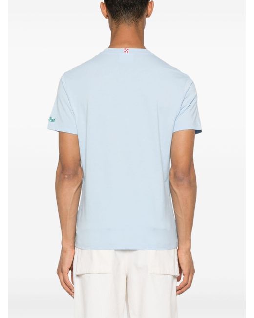 Mc2 Saint Barth Blue Logo-embroidered Cotton T-shirt for men