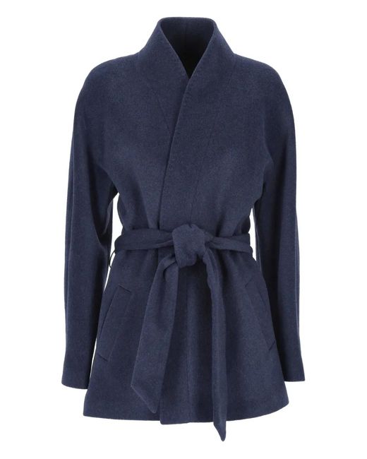 Chiara Ferragni Blue Belted Collar Coat