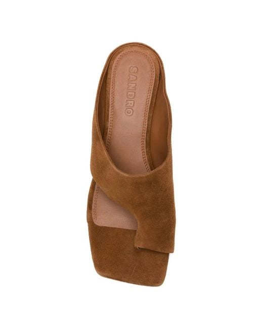 Sandro Brown Square-Toe Suede Sandals