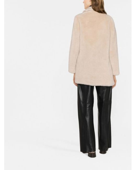 Yves Salomon Natural Shearling-Trim Single-Breasted Coat