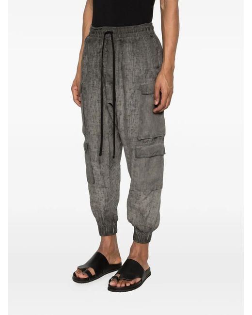 Thom Krom Gray Acid-Wash Drawstring Cargo Pants for men