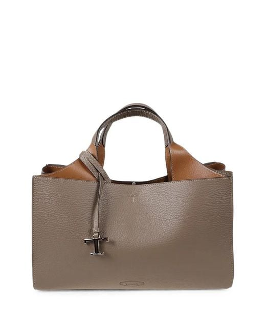 Tod's Brown T Timeless Pebbled-Leather Tote Bag