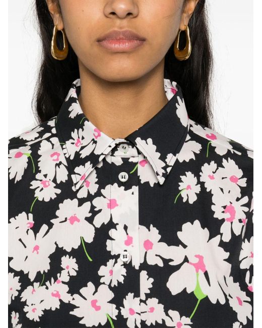 MSGM Black Floral Print Shirt