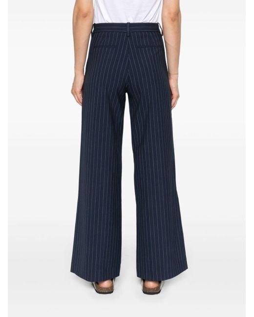 Maje Blue Pinstriped Mid-rise Flared Trousers