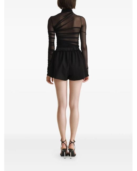 2310 STUDIO Black Draped Mesh Top