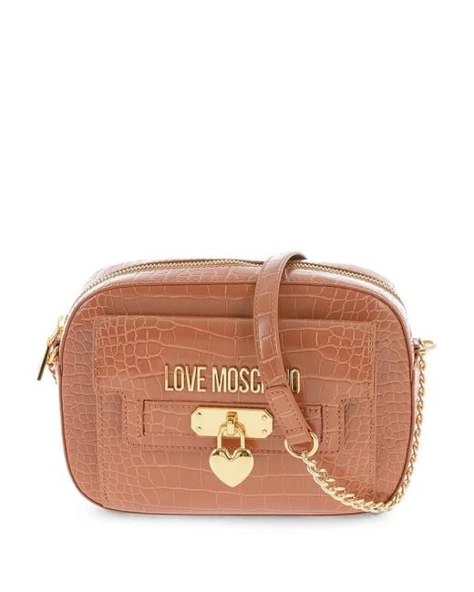 Love Moschino Brown Crocodile-Effect Cross Body Bag