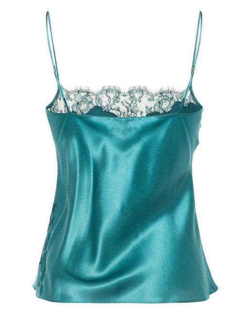 Carine Gilson Blue Lace-Trim Silk Camisole